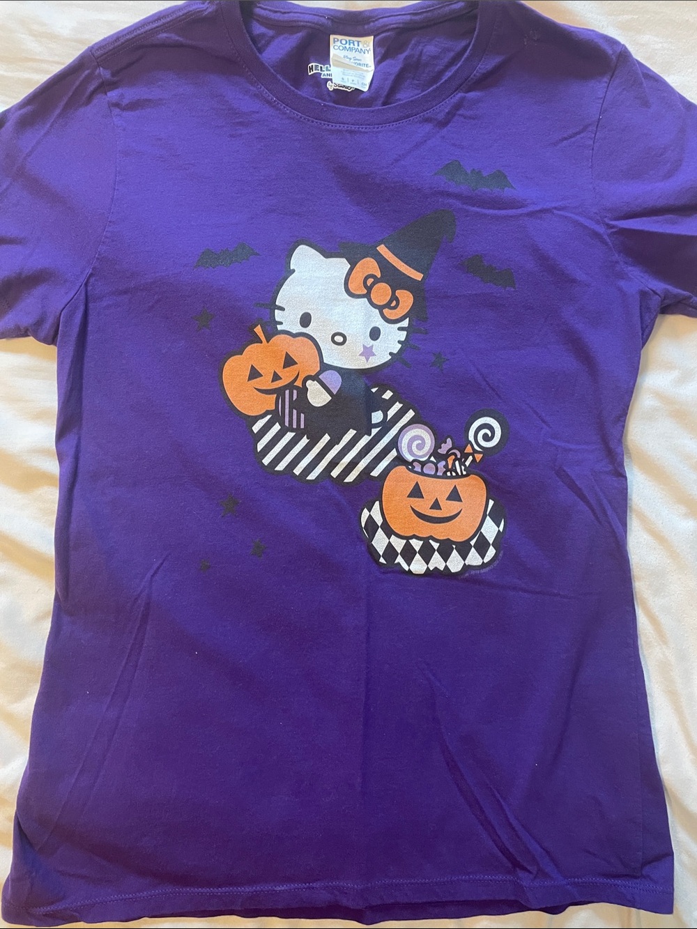 Hello Kitty Purple Halloween Witch Tee with Orange Pumpkin Accents